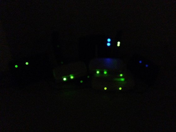 routers in dark with lights